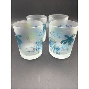 Culver Ltd Florida Beach Day Frosted Glass Tumblers Set of 4